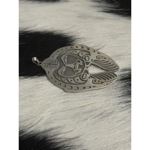 Huge Native American Sterling Silver Indian Skull Chief Headdress Pendant Signed - Picture 4 of 10